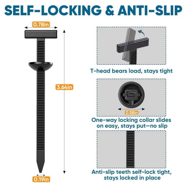Alt view image 3 of 6 - 600 Pcs Nylon Universal Cable Tie Buckle Heavy-Duty Self-Locking Zip Ties for Auto & Home, Fastens Bumper, Fender Liner, Door Panel