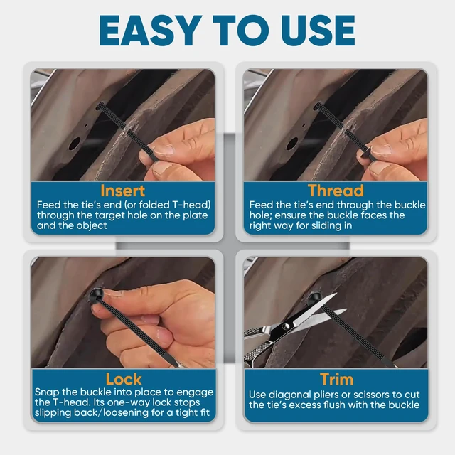 Alt view image 4 of 6 - 600 Pcs Nylon Universal Cable Tie Buckle Heavy-Duty Self-Locking Zip Ties for Auto & Home, Fastens Bumper, Fender Liner, Door Panel