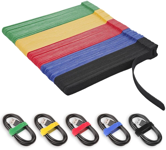 Main image of 200 PCS Reusable Cable Ties with Hook and Loop, Multi-purpose Adjustable 8 Inch Cable Management Wire Ties Cable Straps for Organizing Home, Office and Data Centers (Multicolored)
