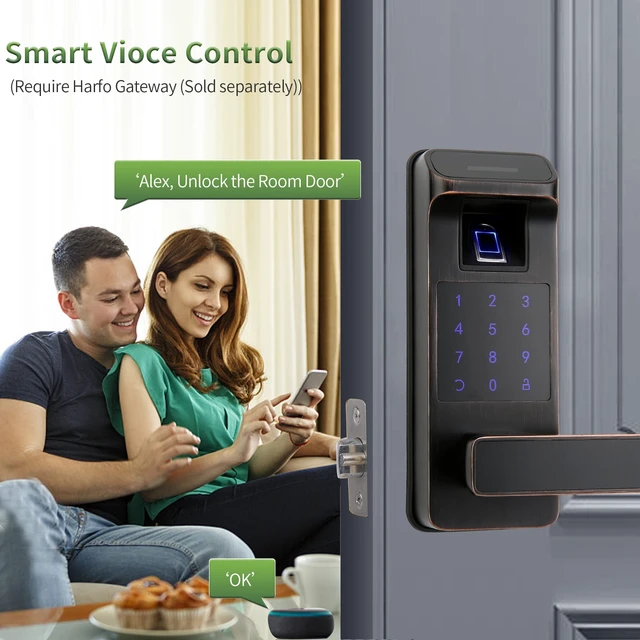 Alt view image 4 of 7 - Smart Door Lock, Heavy Duty 5 in 1 Keyless Entry Door Lock, Full App Control Digital Keypad Lock, Reversible Handle with Fingerprints and Passcodes for Family/Office/Apartment (Aged Bronze)