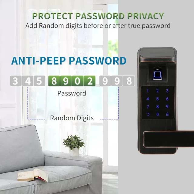 Alt view image 5 of 7 - Smart Door Lock, Heavy Duty 5 in 1 Keyless Entry Door Lock, Full App Control Digital Keypad Lock, Reversible Handle with Fingerprints and Passcodes for Family/Office/Apartment (Aged Bronze)