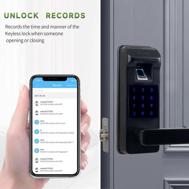 Alt view image 3 of 7 - Smart Door Lock, Heavy Duty 5 in 1 Keyless Entry Door Lock, Full App Digital Keypad Lock, Reversible Handle with Fingerprints and Passcodes for Family/Office/Apartment (Black)