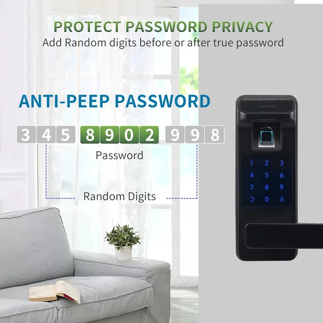 Alt view image 4 of 7 - Smart Door Lock, Heavy Duty 5 in 1 Keyless Entry Door Lock, Full App Digital Keypad Lock, Reversible Handle with Fingerprints and Passcodes for Family/Office/Apartment (Black)