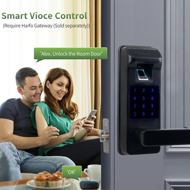 Alt view image 6 of 7 - Smart Door Lock, Heavy Duty 5 in 1 Keyless Entry Door Lock, Full App Digital Keypad Lock, Reversible Handle with Fingerprints and Passcodes for Family/Office/Apartment (Black)
