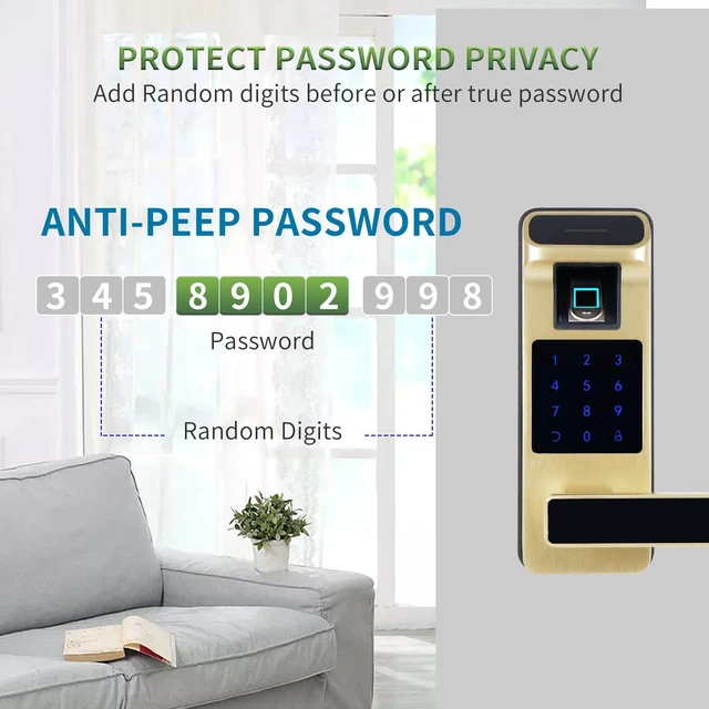 Alt view image 4 of 7 - Smart Door Lock, Heavy Duty 5 in 1 Keyless Entry Door Lock, Full App Digital Keypad Lock, Reversible Handle with Fingerprints and Passcodes for Family/Office/Apartment (Gold)