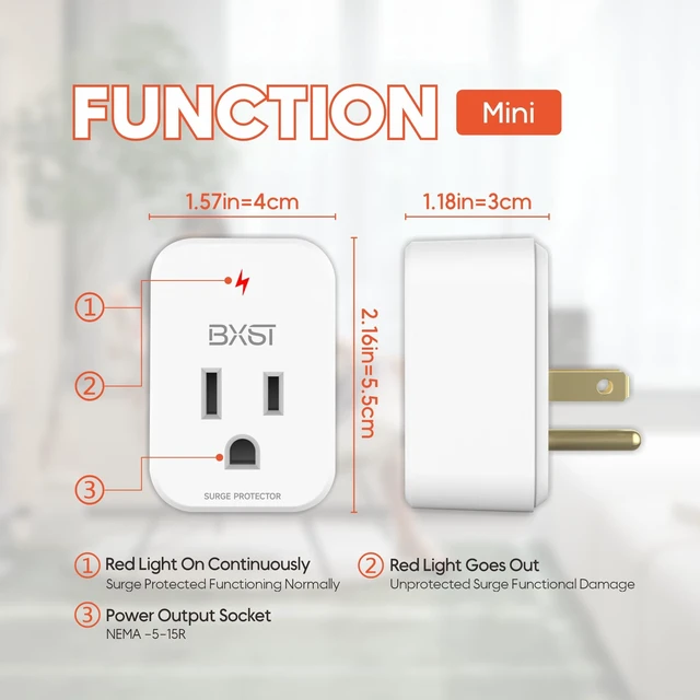 Alt view image 3 of 7 - Single Outlet Surge Protector, Refrigerator Surge Protector Wall Socket,Ground Protected Light Indicator for TV, Air Conditioner, Washing Machine and Home Appliances,15A 1800W, 2 Pack