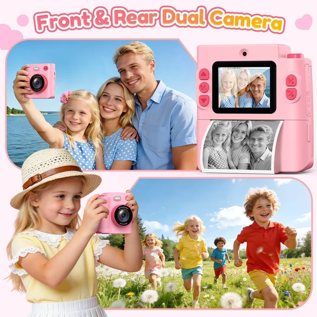 Alt view image 3 of 7 - Kids Camera Instant Print, Birthday Christmas Girls Gift 3-12 Pink Dual Lens/1080P Video/Thermal Prints/Games/MP3, with 32G SD Card, Toys for Girls 3 4 5 6 7 8 9 10 Year Old, Digital Camera