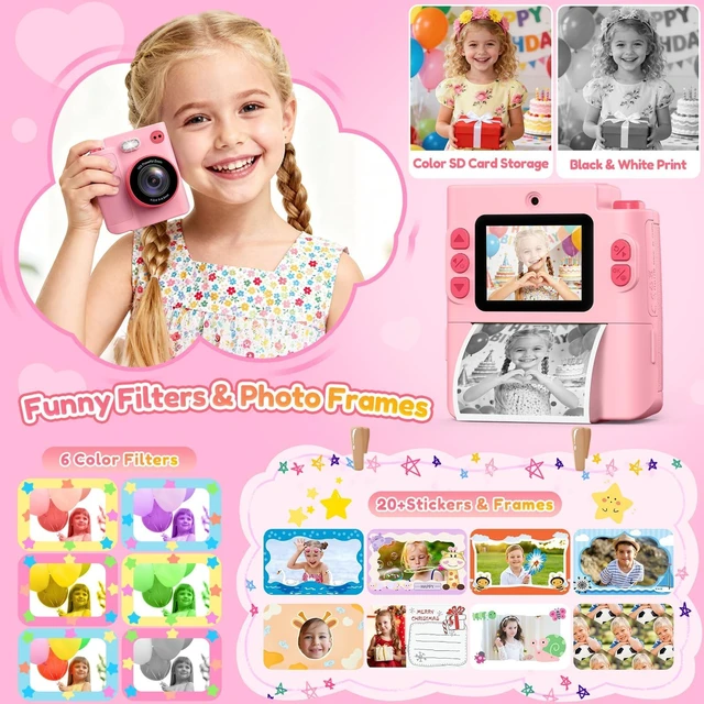 Alt view image 4 of 7 - Kids Camera Instant Print, Birthday Christmas Girls Gift 3-12 Pink Dual Lens/1080P Video/Thermal Prints/Games/MP3, with 32G SD Card, Toys for Girls 3 4 5 6 7 8 9 10 Year Old, Digital Camera