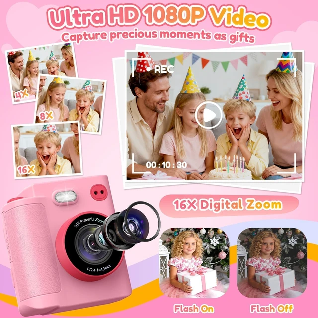 Alt view image 5 of 7 - Kids Camera Instant Print, Birthday Christmas Girls Gift 3-12 Pink Dual Lens/1080P Video/Thermal Prints/Games/MP3, with 32G SD Card, Toys for Girls 3 4 5 6 7 8 9 10 Year Old, Digital Camera