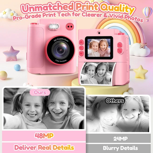 Alt view image 6 of 7 - Kids Camera Instant Print, Birthday Christmas Girls Gift 3-12 Pink Dual Lens/1080P Video/Thermal Prints/Games/MP3, with 32G SD Card, Toys for Girls 3 4 5 6 7 8 9 10 Year Old, Digital Camera