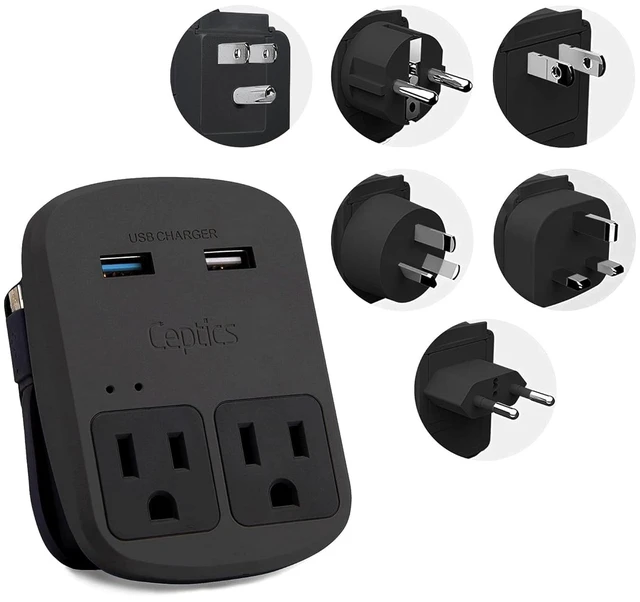 Main image of World Travel Adapter Kit - QC 3.0 Dual USB + Dual US Outlets, Surge Protection, Perfect For Europe, UK, China, Australia, Japan, Perfect For Laptop, Cell Phones, Cameras - Safe ETL - Black