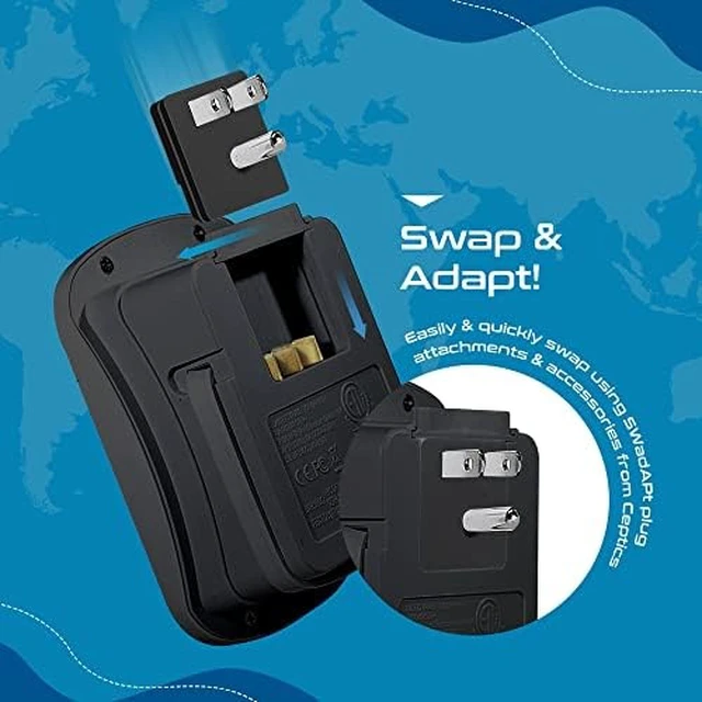 Alt view image 4 of 7 - World Travel Adapter Kit - QC 3.0 Dual USB + Dual US Outlets, Surge Protection, Perfect For Europe, UK, China, Australia, Japan, Perfect For Laptop, Cell Phones, Cameras - Safe ETL - Black