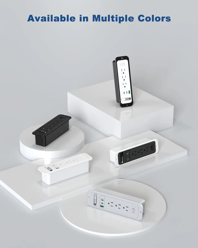Alt view image 7 of 7 - Recessed Power Strip,20W Retractable USB C Cable,Black and White,6FT Flush Mount Countertop Drawer Outlet, Furniture Hidden Outlet for Side Table,End Table,3 Outlets