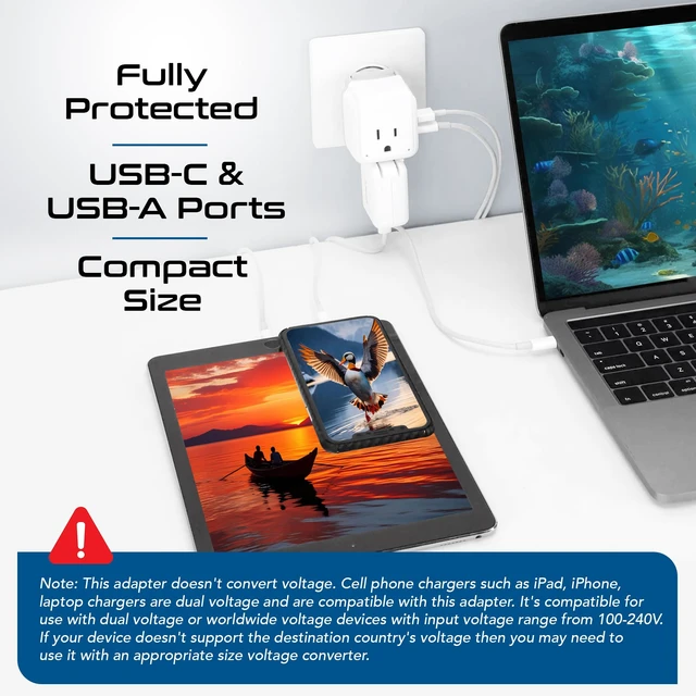Alt view image 3 of 7 - Israel, Jordan Power Plug Adapter Travel, 20W PD & QC, Safe Dual USB & USB-C 3.1A -2 USA Socket - Use in Jerusalem, Palestine, UAE - Includes Type H, Type C, Type G Swadapt Attachments