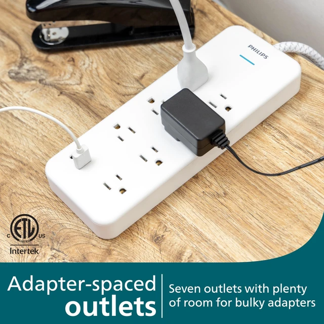 Alt view image 2 of 7 - Surge Protector Power Strip with USB Ports 6 Ft Braided Extension Cord with Multiple Outlets, 1500 Joules, 7 Outlet Extender, 1 USB-A, 1 USB-C, Flat Plug, SPP3983W/37