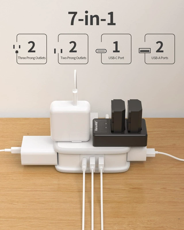 Alt view image 2 of 7 - 2 Pack Power Strip with USB C Ports, 4 Outlets 3 USB(1 USB-C), Small Power Strip with 4ft Short Extension Cord Flat Plug, Compact Power Strip for Travel Hotel Cruise Essentials, White