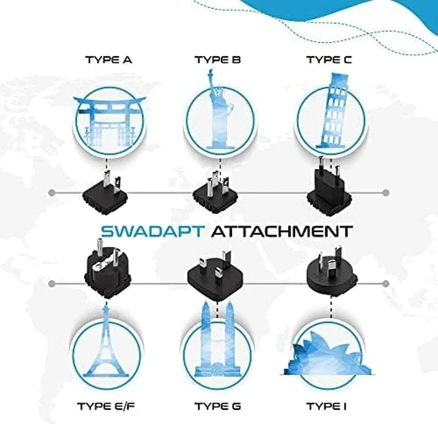 Alt view image 7 of 7 - World Travel Adapter Kit - QC 3.0 Dual USB + Dual US Outlets, Surge Protection, Perfect For Europe, UK, China, Australia, Japan, Perfect For Laptop, Cell Phones, Cameras - Safe ETL - Black