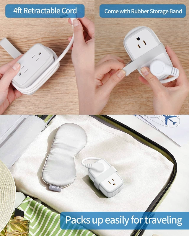 Alt view image 4 of 7 - 2 Pack Power Strip with USB C Ports, 4 Outlets 3 USB(1 USB-C), Small Power Strip with 4ft Short Extension Cord Flat Plug, Compact Power Strip for Travel Hotel Cruise Essentials, White