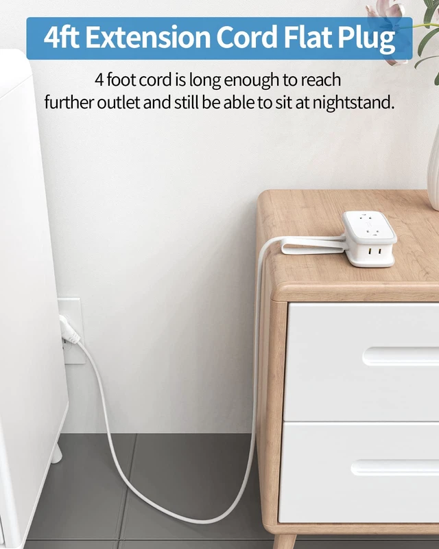 Alt view image 6 of 7 - 2 Pack Power Strip with USB C Ports, 4 Outlets 3 USB(1 USB-C), Small Power Strip with 4ft Short Extension Cord Flat Plug, Compact Power Strip for Travel Hotel Cruise Essentials, White