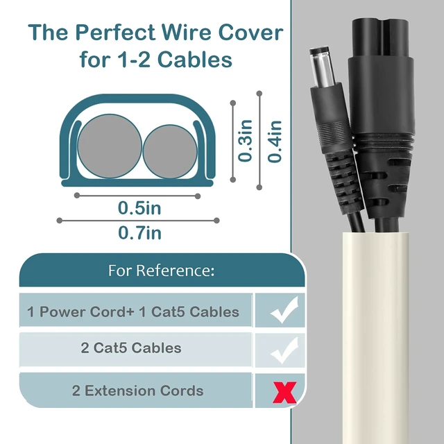 Alt view image 2 of 6 - 116" Wire Covers for 2 Cords, Beige Cord Hider for Wall-Mounted TV Self-Adhesive Premium Cable Cover, Paintable Cable Raceway for Extension Cords & Ethernet Cables, W0.7" x H0.4", 8 x L14.6"