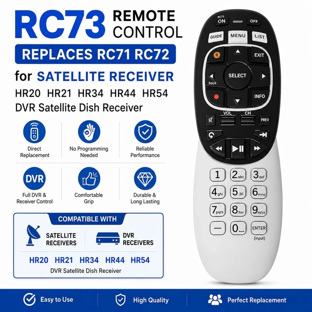 Alt view image 2 of 6 - RC73 Remote Control Replaces RC71 RC72 for Directv AT&T HR20 HR21 HR34 HR44 HR54 DVR Satellite Dish Receiver