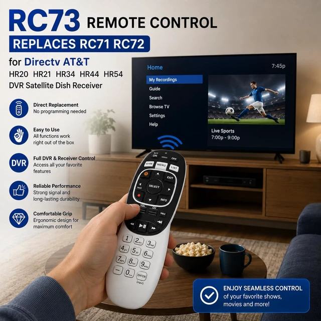 Alt view image 5 of 6 - RC73 Remote Control Replaces RC71 RC72 for Directv AT&T HR20 HR21 HR34 HR44 HR54 DVR Satellite Dish Receiver