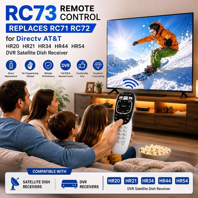 Alt view image 6 of 6 - RC73 Remote Control Replaces RC71 RC72 for Directv AT&T HR20 HR21 HR34 HR44 HR54 DVR Satellite Dish Receiver