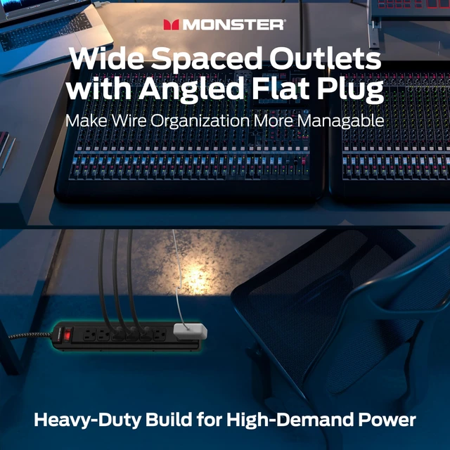 Alt view image 4 of 7 - Pro MI Professional Surge Protector Power Strip with Fireproof MOV Technology for Computers, Amplifiers, Pedal Boards, and Pro Audio Gear