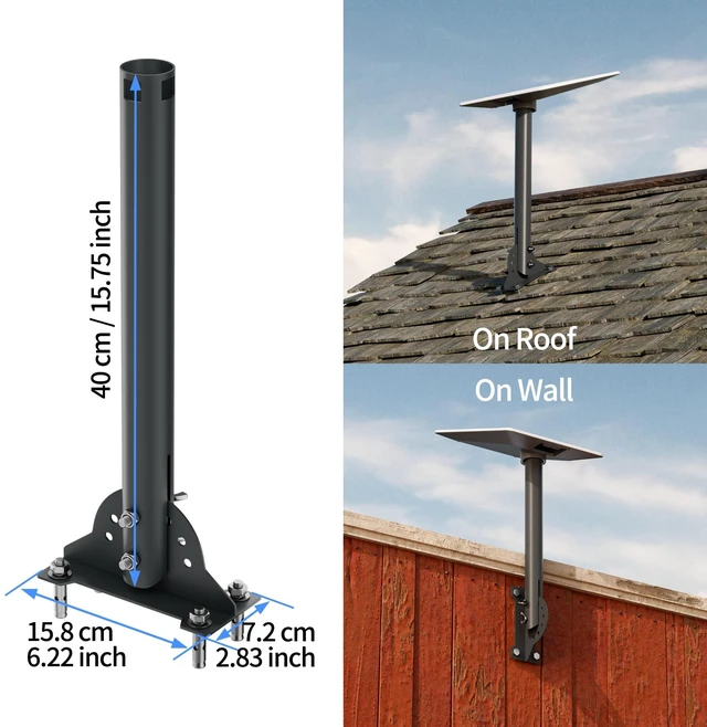 Alt view image 3 of 7 - Starlink V5 Mount, Gen 5 Roof Mount Aluminum 16" Pole Adjustable Starlink V5 Mount Pole with Aluminum Pipe Adapter for Standard 4/4X/Gen3 Dish