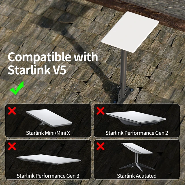 Alt view image 4 of 7 - Starlink V5 Mount, Gen 5 Roof Mount Aluminum 16" Pole Adjustable Starlink V5 Mount Pole with Aluminum Pipe Adapter for Standard 4/4X/Gen3 Dish