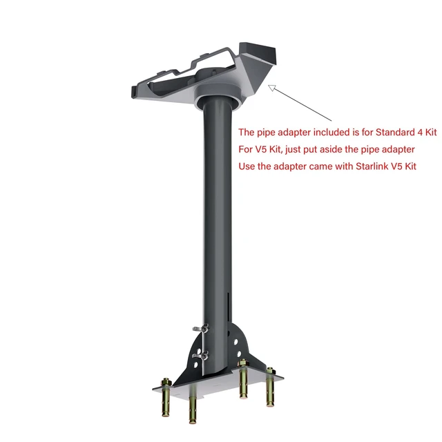 Alt view image 7 of 7 - Starlink V5 Mount, Gen 5 Roof Mount Aluminum 16" Pole Adjustable Starlink V5 Mount Pole with Aluminum Pipe Adapter for Standard 4/4X/Gen3 Dish