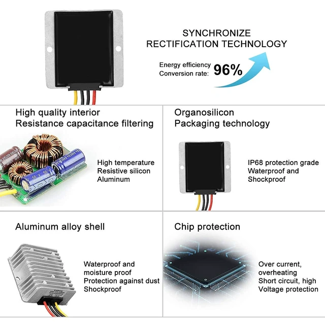 Alt view image 6 of 7 - DC/DC Converter Regulator 24V Step Down to 12V 20A 240W Low Voltage Reducer Buck Transformer Waterproof Golf cart Club car