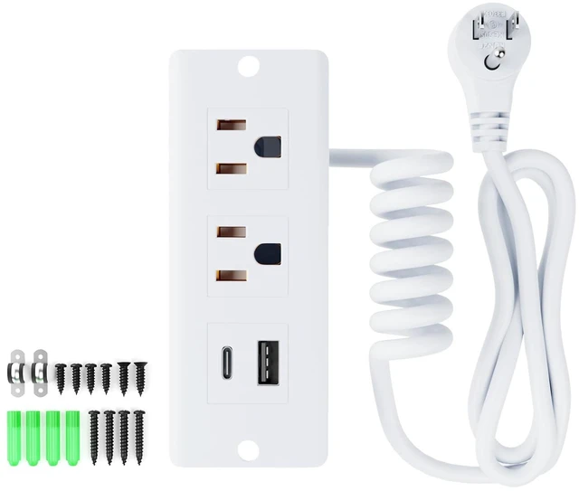 Main image of Drawer Outlet Kit, Recessed Furniture Power Strip, PD 20W Fast Charging Horizontal Outlet, Clutter-Free Drawer Socket with 2 USB(A & C) and 2 12 Amp AC Ports, 7.2 FT Power Cord, Spring Cable