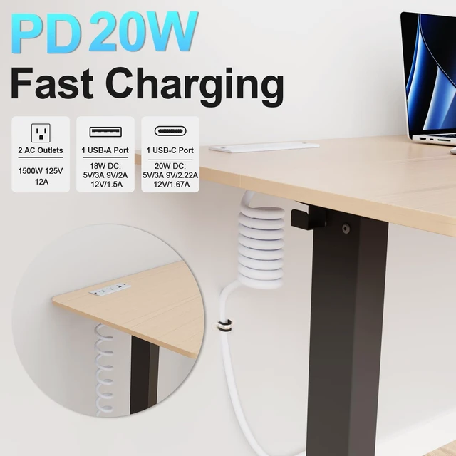 Alt view image 2 of 7 - Drawer Outlet Kit, Recessed Furniture Power Strip, PD 20W Fast Charging Horizontal Outlet, Clutter-Free Drawer Socket with 2 USB(A & C) and 2 12 Amp AC Ports, 7.2 FT Power Cord, Spring Cable