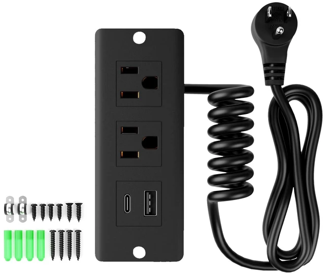 Main image of Drawer Outlet Kit, Recessed Furniture Power Strip, PD 20W Fast Charging Horizontal Outlet, Clutter-Free Drawer Socket with 2 USB(A & C) and 2 12 Amp AC Ports, 7.2 FT Power Cord, Spring Cable