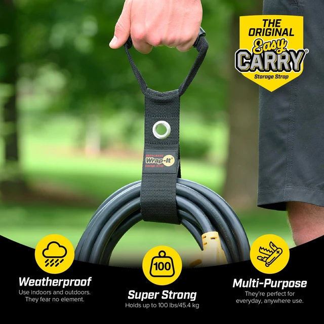 Alt view image 2 of 7 - Easy-Carry Straps - 17" (2-Pack) Black with Grommet Extension Cord Organizer with a Handle for Cable and Hose Storage
