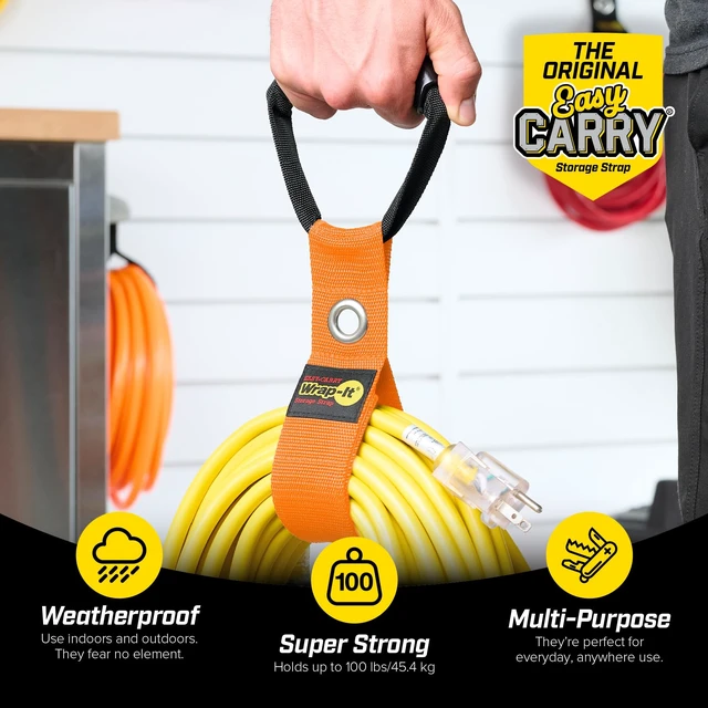 Alt view image 2 of 7 - Easy-Carry Straps - 17 (2-Pack) Blaze Orange with Grommet Extension Cord Hanger Carrying Straps for RV Accessories