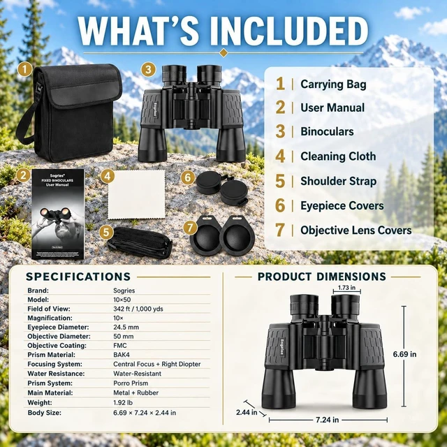 Alt view image 7 of 7 - 10x50 Binoculars for Adults High Powered Waterproof Fogproof IPX7 Compact Binoculars for Bird Watching Travel Cruise Ship Low Light Vision Stargazing Long Range Waterproof Binoculars 10x50