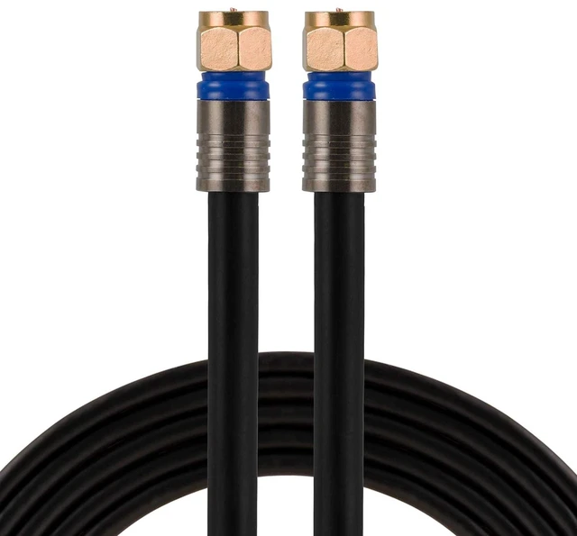 Main image of RG6 Coaxial Cable, 25 ft. F-Type Connectors, Quad Shielded Coax Cable, 3 GHz Digital, In-Wall Rated, Ideal for TV Antenna, DVR, VCR, Satellite, Cable Box, Home Theater, Black, 33531
