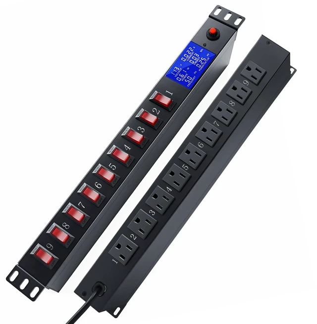 Main image of 1U Rack Mount PDU Power Strip 9 Outlet Individual Switch 9 Outlets with Individual Switches for Independent Power Control, 1U 19" Rack Mount Fit, 15A 1875W Heavy Duty 14AWG 6ft Cord