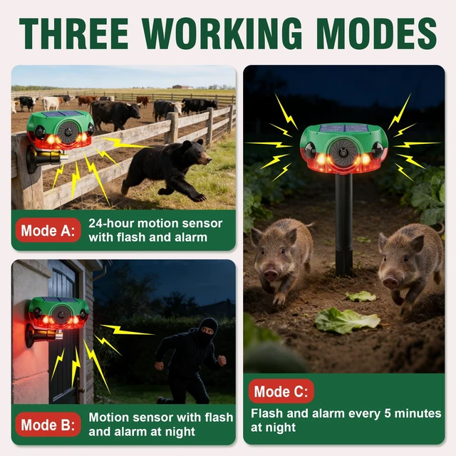 Alt view image 7 of 7 - Outdoor Motion Sensor Alarm Barking Dog Alarm 360°Detection Supports Voice Recording, Adjustable Volume, 120dB Motion Activated Alarm for Home, Garden, Yard, Farm 2 Pack