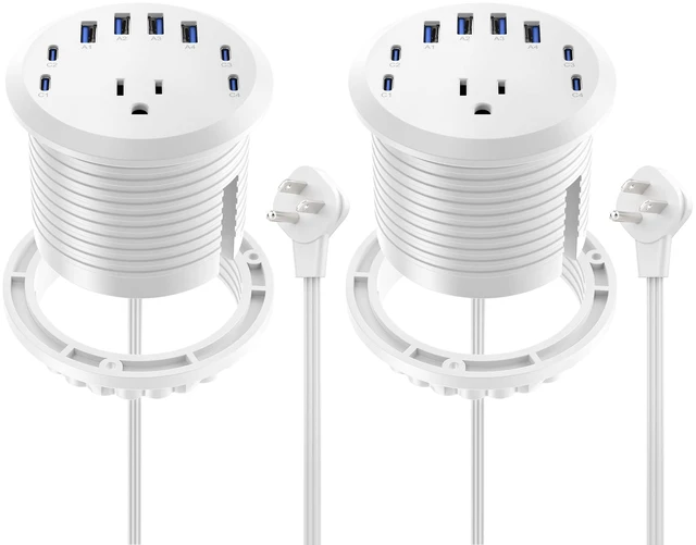 Main image of 3 inch Desk Power Grommet USB C 65W,Ultra-Flat Plug Power Strip,2PCS White,Recessed Outlet,Desktop Power Grommet for Office PC Desk Cable Cord Cover,Table Outlets for Home,Office