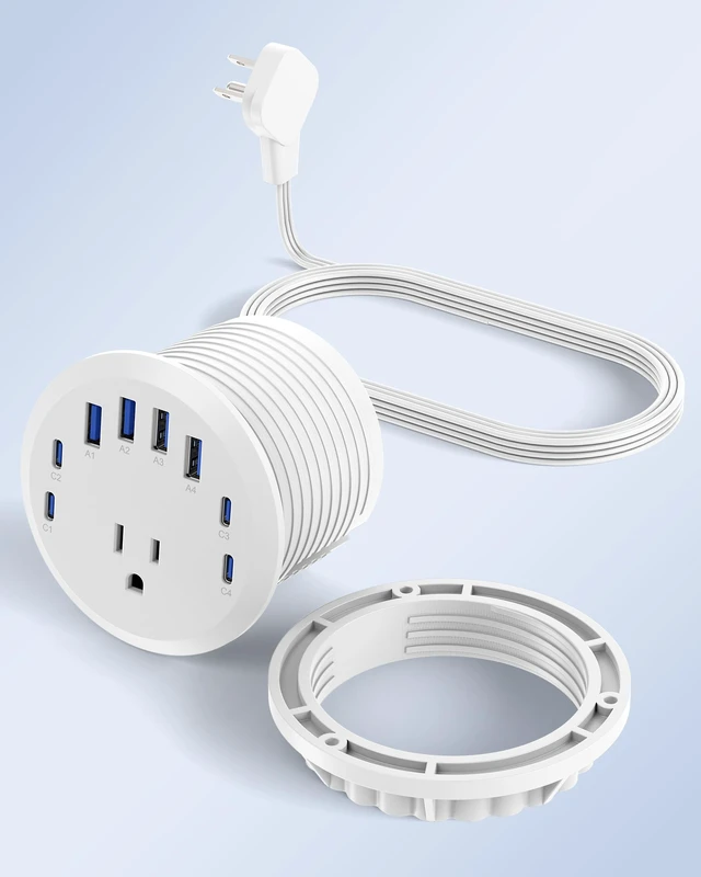 Alt view image 7 of 7 - 3 inch Desk Power Grommet USB C 65W,Ultra-Flat Plug Power Strip,2PCS White,Recessed Outlet,Desktop Power Grommet for Office PC Desk Cable Cord Cover,Table Outlets for Home,Office