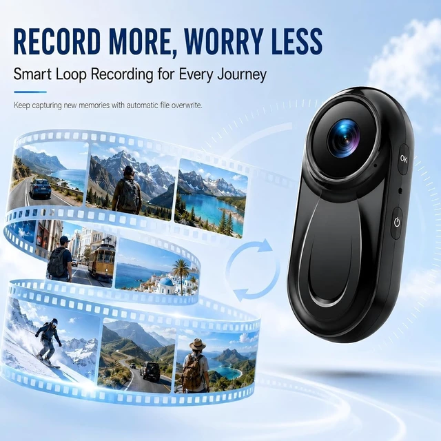 Alt view image 5 of 7 - Mini Body Camera 1080P, 512G Thumb Size Body Camera with Audio and Display, Wearable POV Video Recorder with 360° Rotating Clip & Magnetic Clip for Vlogging, Travel, Cycling, Pet Walking, No SD Card
