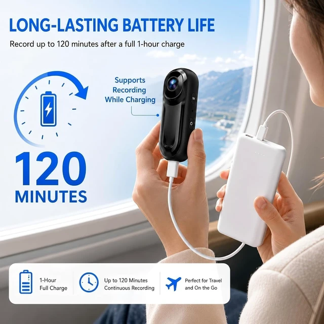 Alt view image 7 of 7 - Mini Body Camera 1080P, 512G Thumb Size Body Camera with Audio and Display, Wearable POV Video Recorder with 360° Rotating Clip & Magnetic Clip for Vlogging, Travel, Cycling, Pet Walking, No SD Card