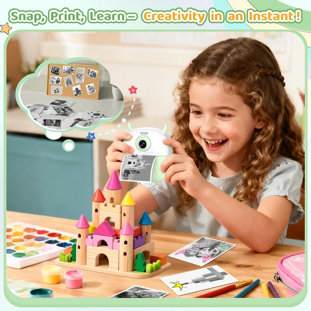 Alt view image 3 of 7 - Kids Camera Instant Print, Birthday Gift for Kids Age 3-12, Selfie Digital Camera with 1080P Video & 2.4" Screen, Toddler Camera for 4 5 6 7 8 9 Year Old Boys Girls