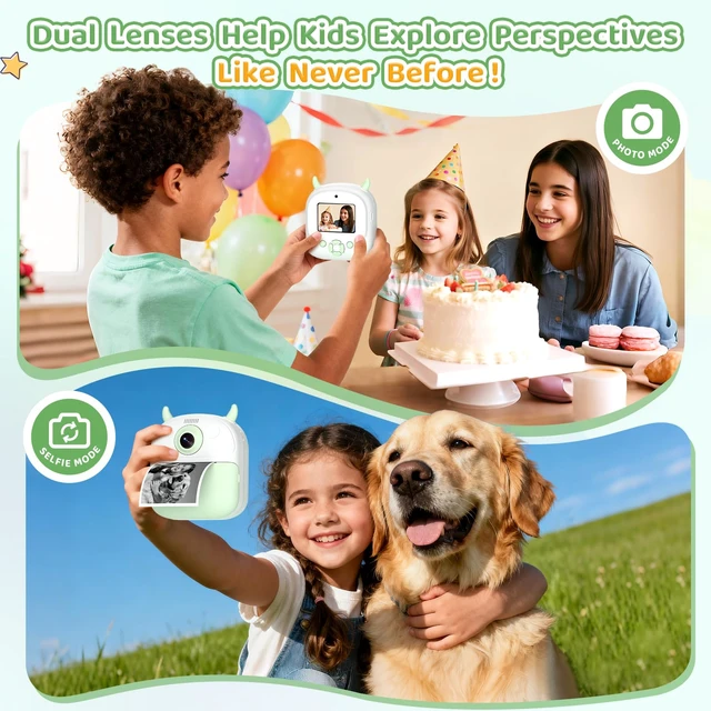 Alt view image 5 of 7 - Kids Camera Instant Print, Birthday Gift for Kids Age 3-12, Selfie Digital Camera with 1080P Video & 2.4" Screen, Toddler Camera for 4 5 6 7 8 9 Year Old Boys Girls