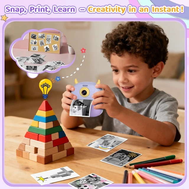 Alt view image 2 of 7 - Kids Camera Instant Print, Birthday Gift for Kids Age 3-12, Selfie Digital Camera with 1080P Video & 2.4" Screen, Toddler Camera for 4 5 6 7 8 9 Year Old Boys Girls