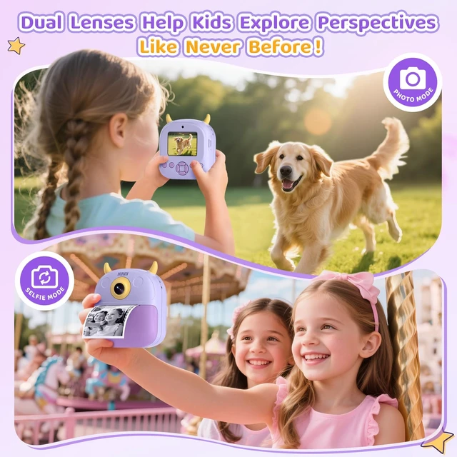 Alt view image 6 of 7 - Kids Camera Instant Print, Birthday Gift for Kids Age 3-12, Selfie Digital Camera with 1080P Video & 2.4" Screen, Toddler Camera for 4 5 6 7 8 9 Year Old Boys Girls