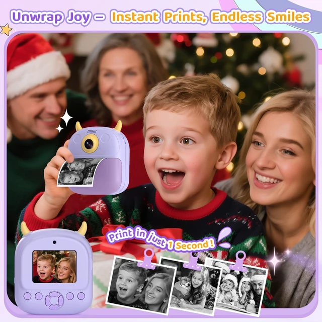 Alt view image 7 of 7 - Kids Camera Instant Print, Birthday Gift for Kids Age 3-12, Selfie Digital Camera with 1080P Video & 2.4" Screen, Toddler Camera for 4 5 6 7 8 9 Year Old Boys Girls